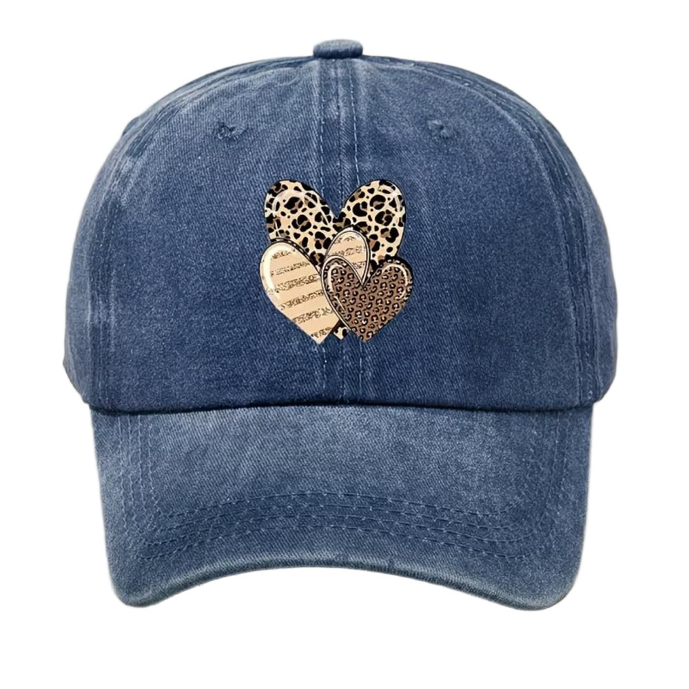 Navy Blue Baseball Cap Hat with Heart Animal Print Design NWT